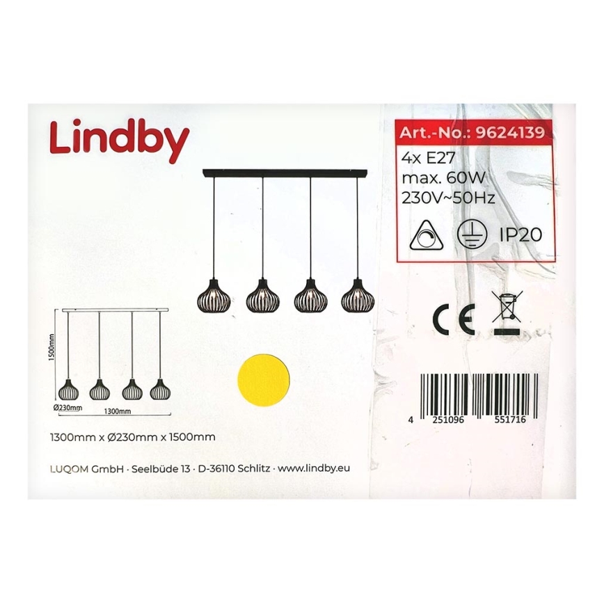 Lindby - Luster na sajli FRANCES 4xE27/60W/230V