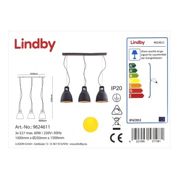 Lindby - Luster na sajli IBU 3xE27/60W/230V