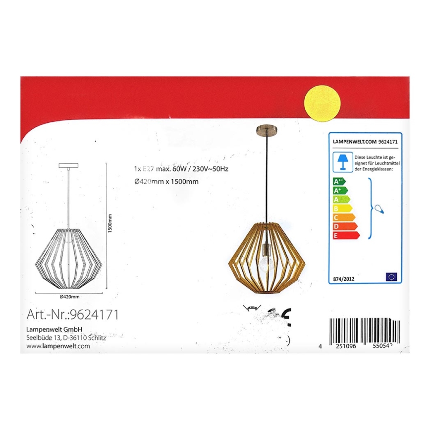 Lindby - Luster na sajli SIGGIE 1xE27/60W/230V