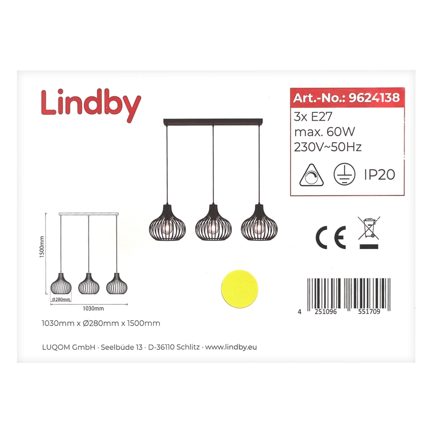 Lindby - Luster na užetu FRANCES 3xE27/60W/230V