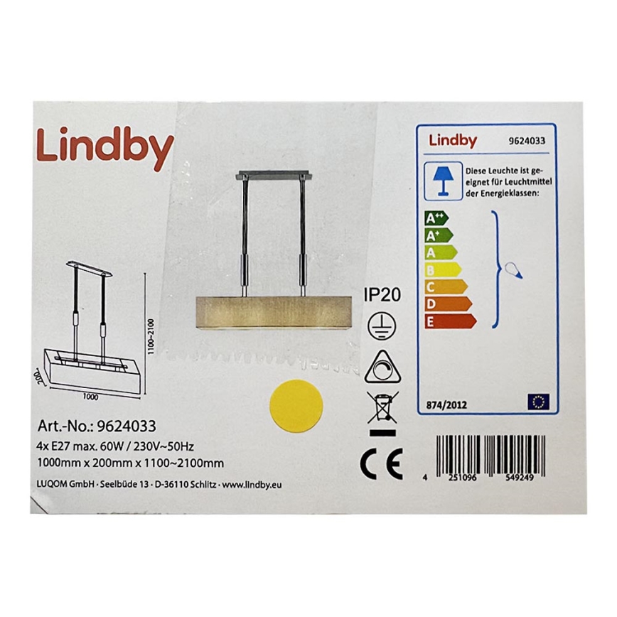 Lindby - Luster na užetu MARIAT 4xE27/60W/230V