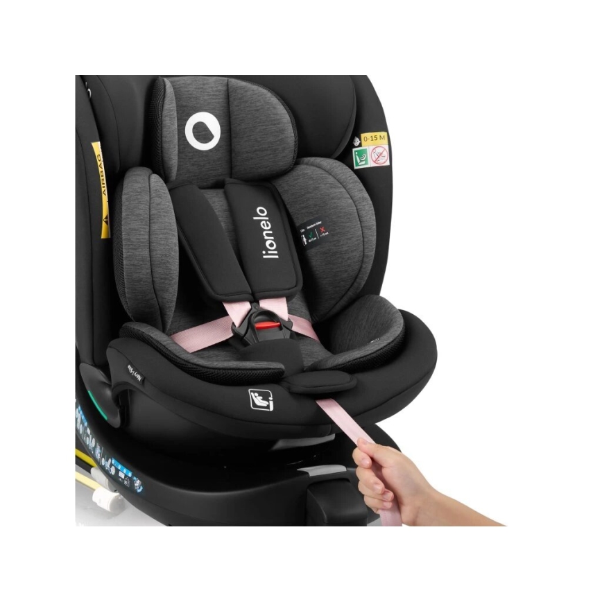 Lionelo - Autosjedalica s bazom rotirajuća NAVY i-Size 40-150 cm crna/ružičasta