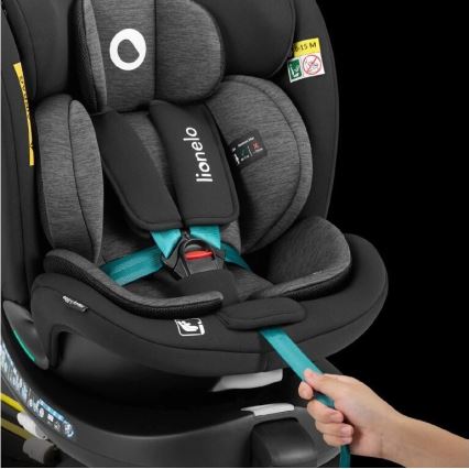 Lionelo - Autosjedalica s bazom rotirajuća NAVY i-Size 40-150 cm crna/tirkizna