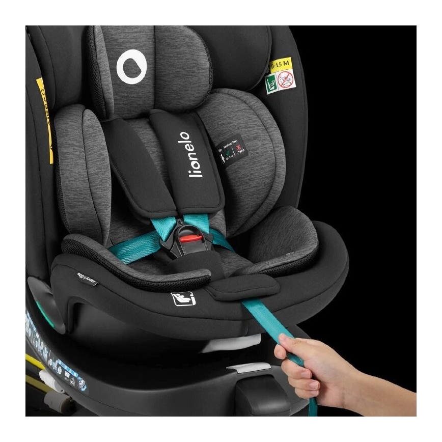 Lionelo - Autosjedalica s bazom rotirajuća NAVY i-Size 40-150 cm crna/tirkizna
