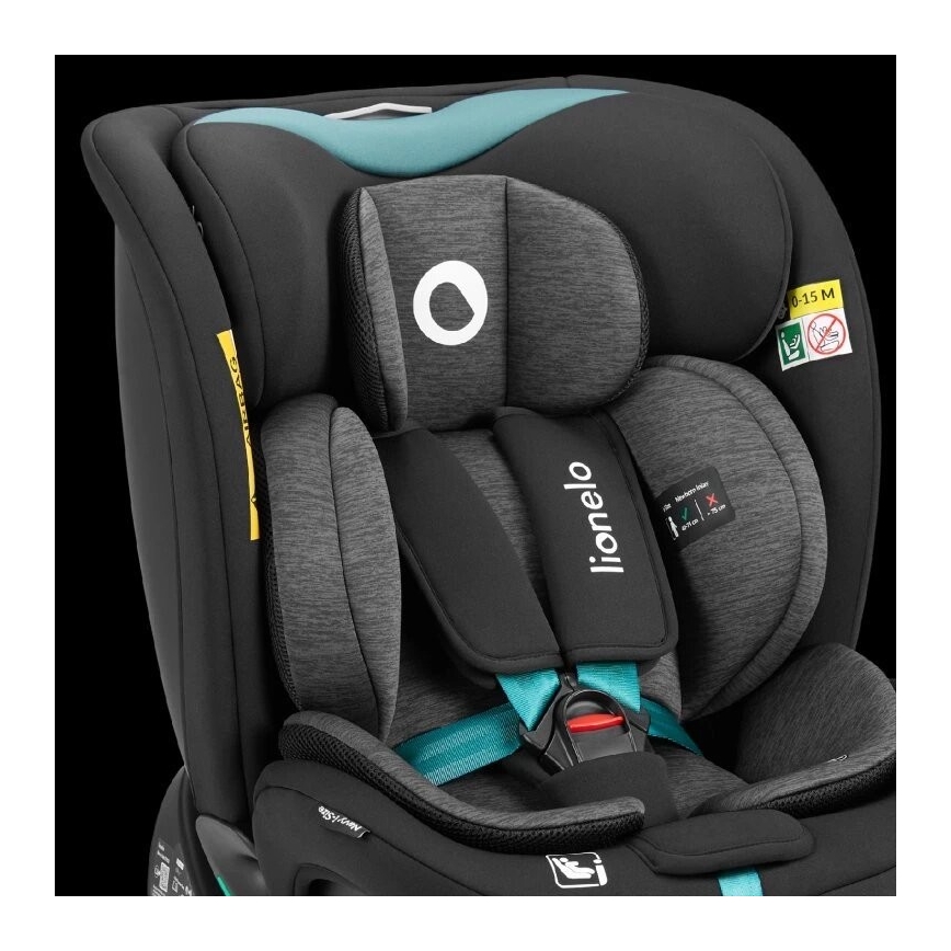 Lionelo - Autosjedalica s bazom rotirajuća NAVY i-Size 40-150 cm crna/tirkizna