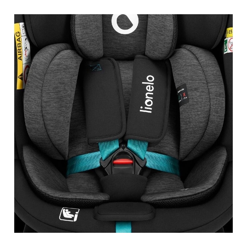 Lionelo - Autosjedalica s bazom rotirajuća NAVY i-Size 40-150 cm crna/tirkizna