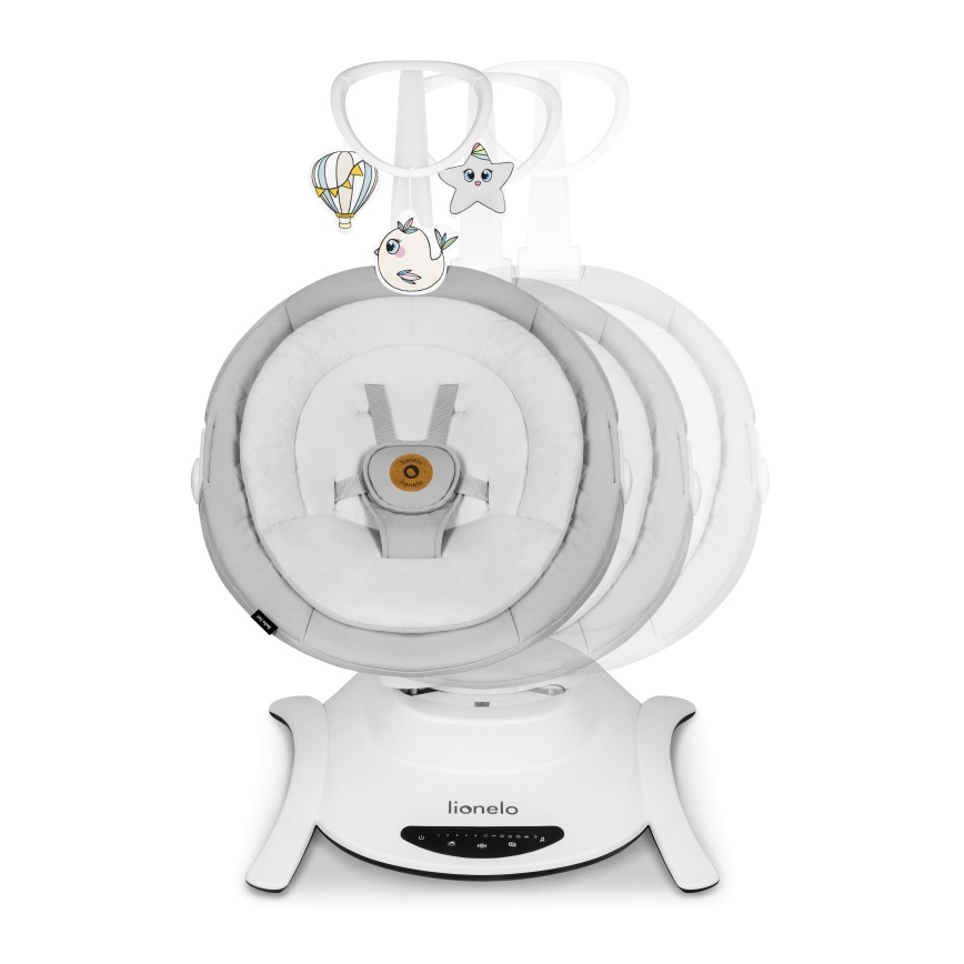 Lionelo - Dječja ljuljačka BELLA Grey Concrete s melodijom + daljinski upravljač