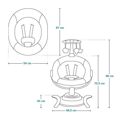 Lionelo - Dječja ljuljačka BELLA Grey Concrete s melodijom + daljinski upravljač