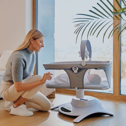 Lionelo - Dječja ljuljačka s melodijom 2u1 BELLA 4xAA Grey Concrete + daljinski upravljač