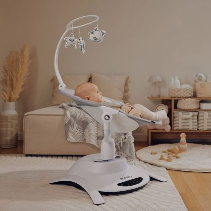 Lionelo - Dječja ljuljačka s melodijom 2u1 BELLA 4xAA Grey Concrete + daljinski upravljač