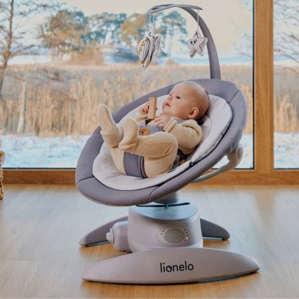 Lionelo - Dječja ljuljačka s melodijom MELL Grey Stone 4xAA + daljinski upravljač