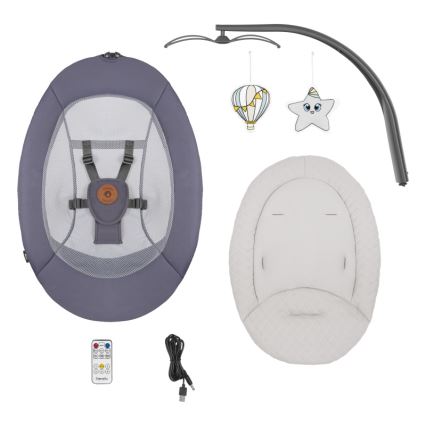 Lionelo - Dječja ljuljačka s melodijom RALF 4xAA Grey Graphite + daljinski upravljač