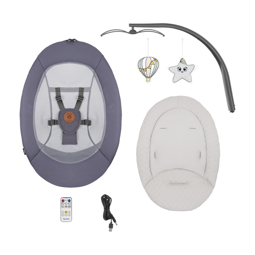 Lionelo - Dječja ljuljačka s melodijom RALF 4xAA Grey Graphite + daljinski upravljač