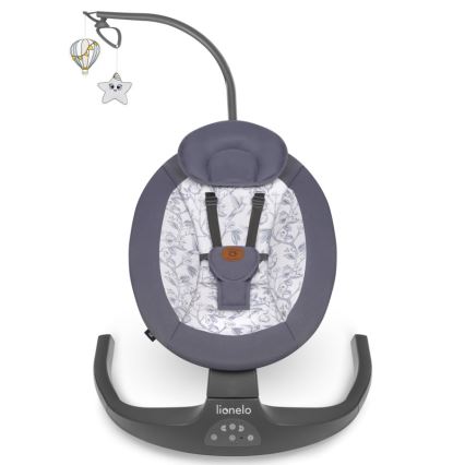 Lionelo - Dječja ljuljačka s melodijom RALF 4xAA siva/bijela + daljinski upravljač