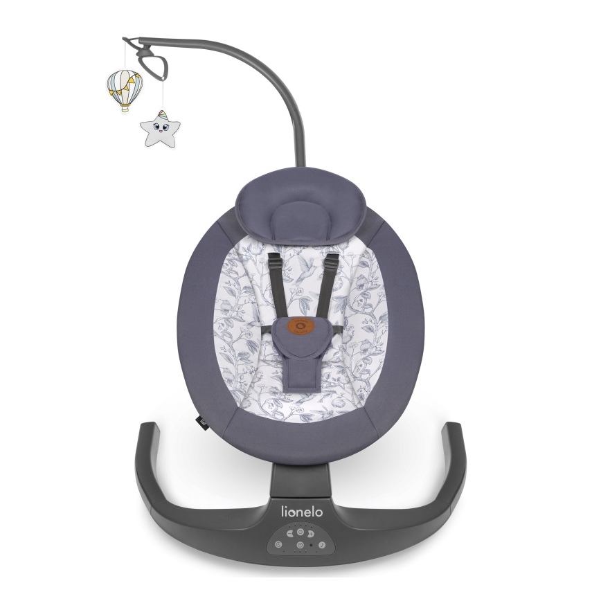 Lionelo - Dječja ljuljačka s melodijom RALF 4xAA siva/bijela + daljinski upravljač