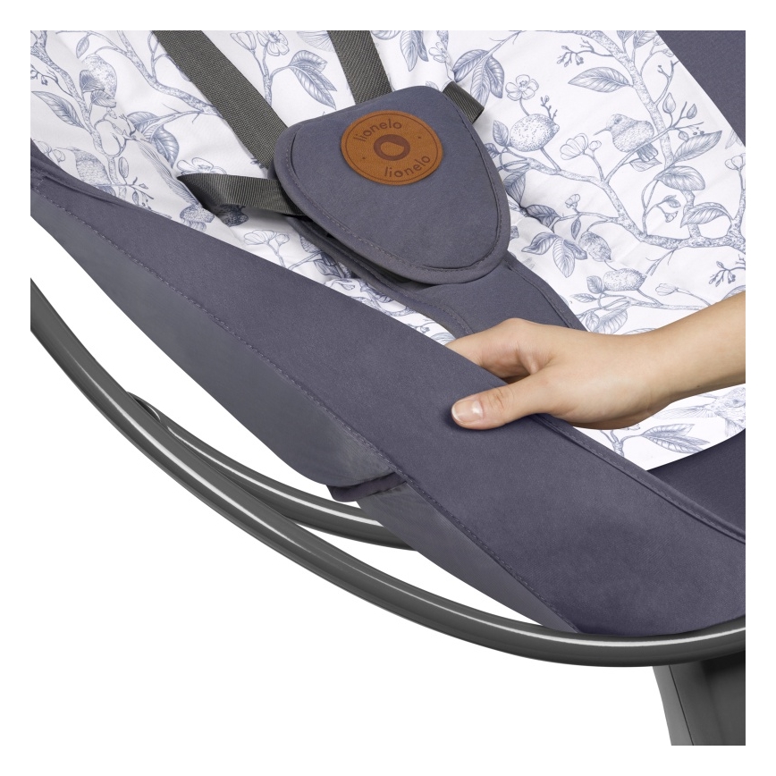 Lionelo - Dječja ljuljačka s melodijom RALF 4xAA siva/bijela + daljinski upravljač