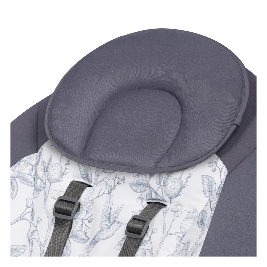 Lionelo - Dječja ljuljačka s melodijom RALF 4xAA siva/bijela + daljinski upravljač