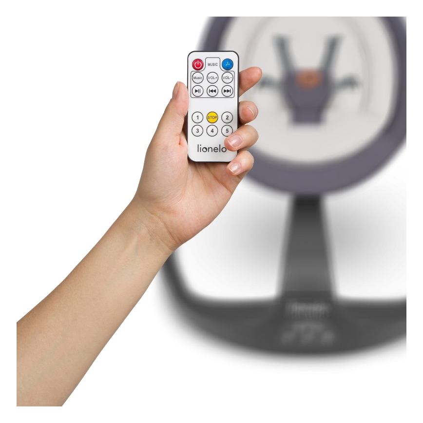 Lionelo - dječja ljuljačka s melodijom RINA 4xAA Grey Concrete + daljinski upravljač