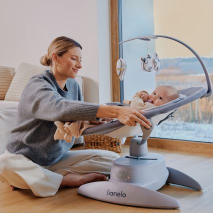 Lionelo - Dječja njihaljka s melodijom MELL Grey Stone 4xAA + daljinski upravljač