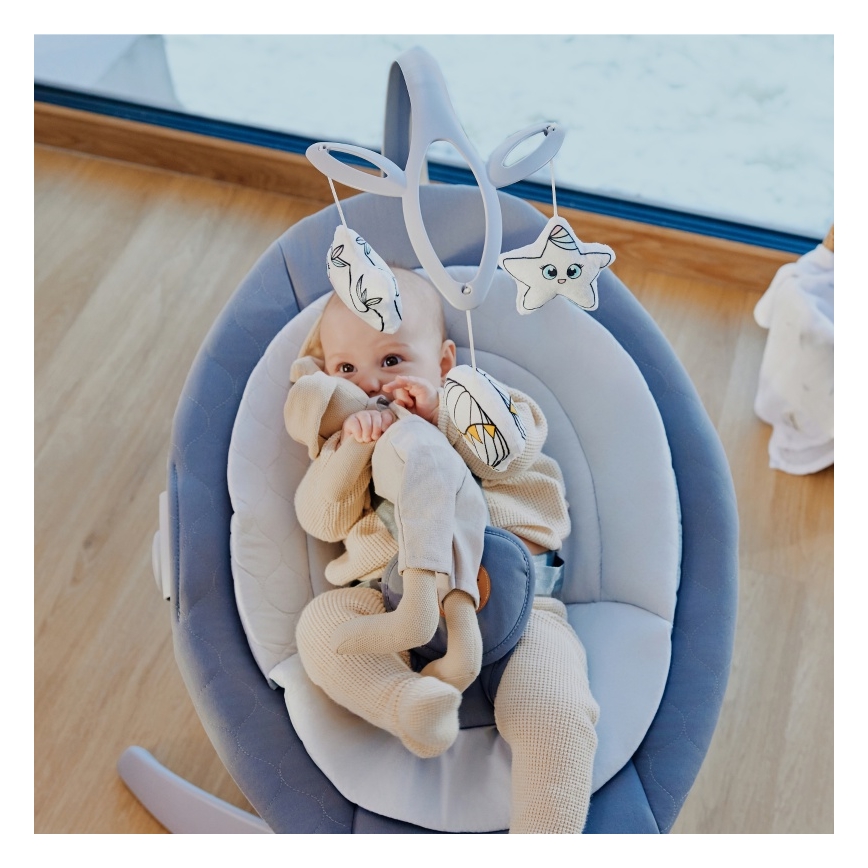 Lionelo - Dječja njihaljka s melodijom MELL Grey Stone 4xAA + daljinski upravljač