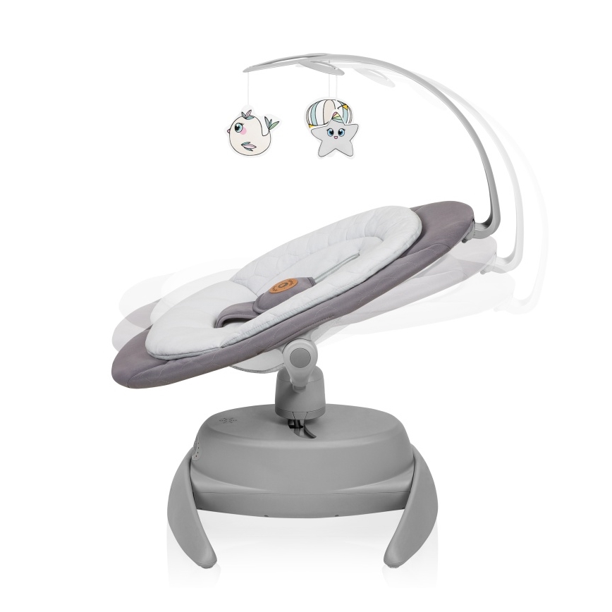 Lionelo - Dječja njihaljka s melodijom MELL Grey Stone 4xAA + daljinski upravljač