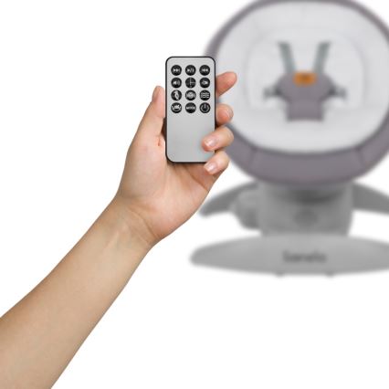 Lionelo - Dječja njihaljka s melodijom MELL Grey Stone 4xAA + daljinski upravljač