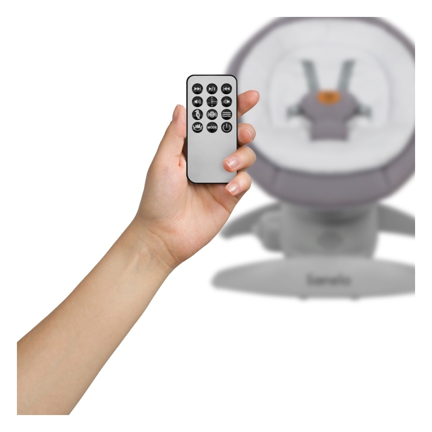 Lionelo - Dječja njihaljka s melodijom MELL Grey Stone 4xAA + daljinski upravljač