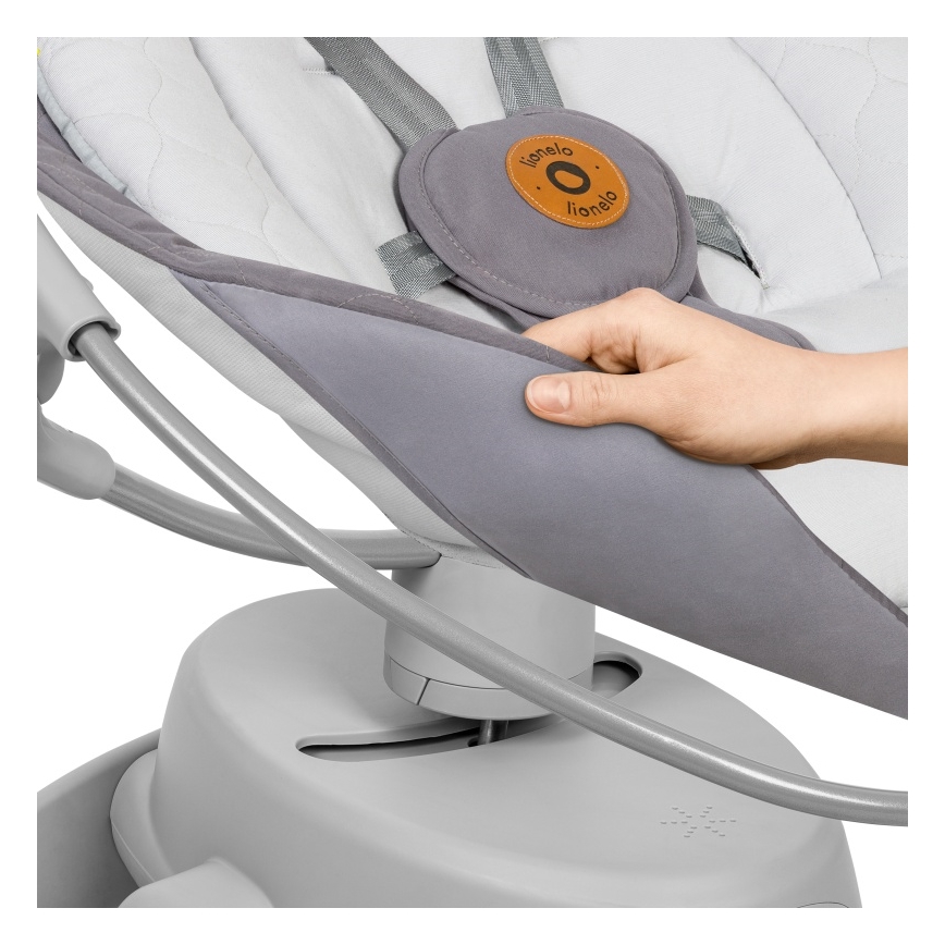 Lionelo - Dječja njihaljka s melodijom MELL Grey Stone 4xAA + daljinski upravljač