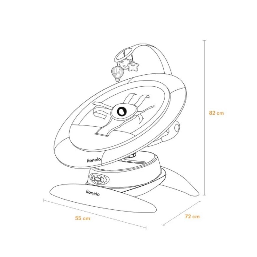 Lionelo - Dječja njihaljka s melodijom MELL Grey Stone 4xAA + daljinski upravljač