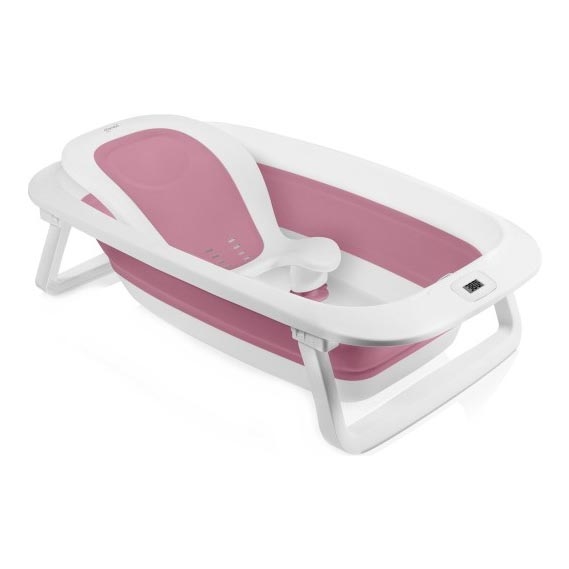 Lionelo - Dječja sklopiva kadica s termometrom BABY BUBBLE 2x LR44 Ružičasta magnolija
