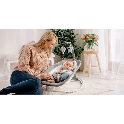 Lionelo - Dječja vibrirajuća ljuljačka s melodijom PASCAL 2xAA siva/tirkizna