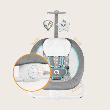 Lionelo - Dječja vibrirajuća ljuljačka s melodijom PASCAL 2xAA siva/tirkizna
