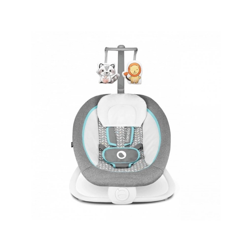 Lionelo - Dječja vibrirajuća ljuljačka s melodijom PASCAL 2xAA siva/tirkizna