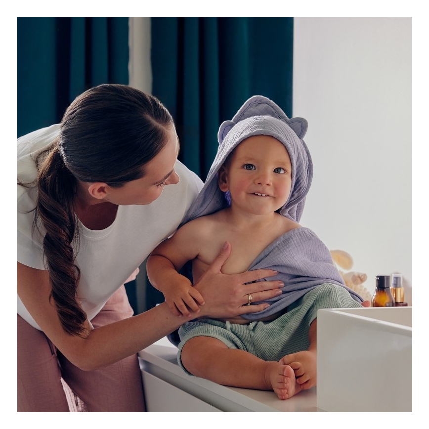 Lionelo - Dječji mušlinasti ručnik s kapuljačom Sivo nebo