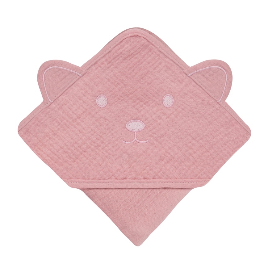 Lionelo - Dječji ručnik s kapuljačom MUSLIN HOODED TOWEL Pink Baby
