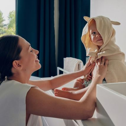 Lionelo - Dječji ručnik s kapuljačom MUSLIN HOODED TOWEL pješčano bež