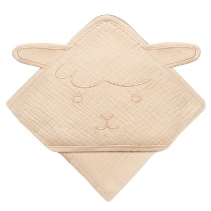 Lionelo - Dječji ručnik s kapuljačom MUSLIN HOODED TOWEL pješčano bež