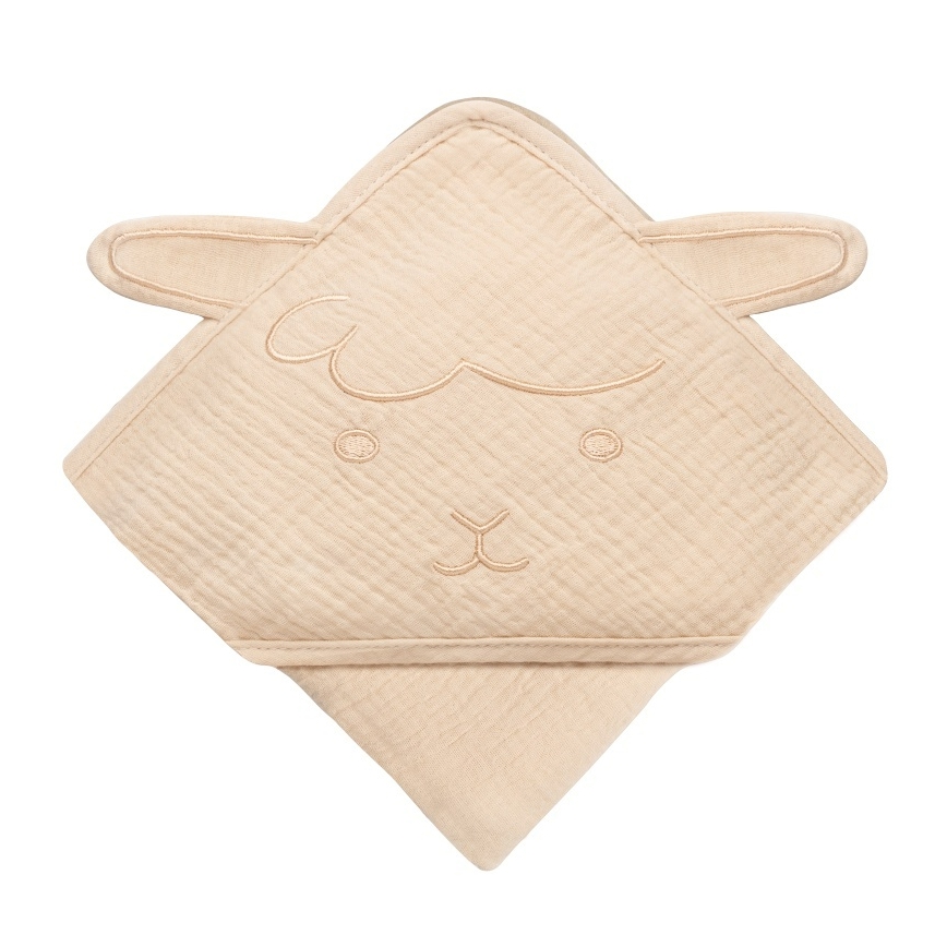 Lionelo - Dječji ručnik s kapuljačom MUSLIN HOODED TOWEL pješčano bež