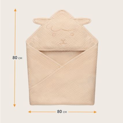 Lionelo - Dječji ručnik s kapuljačom MUSLIN HOODED TOWEL pješčano bež