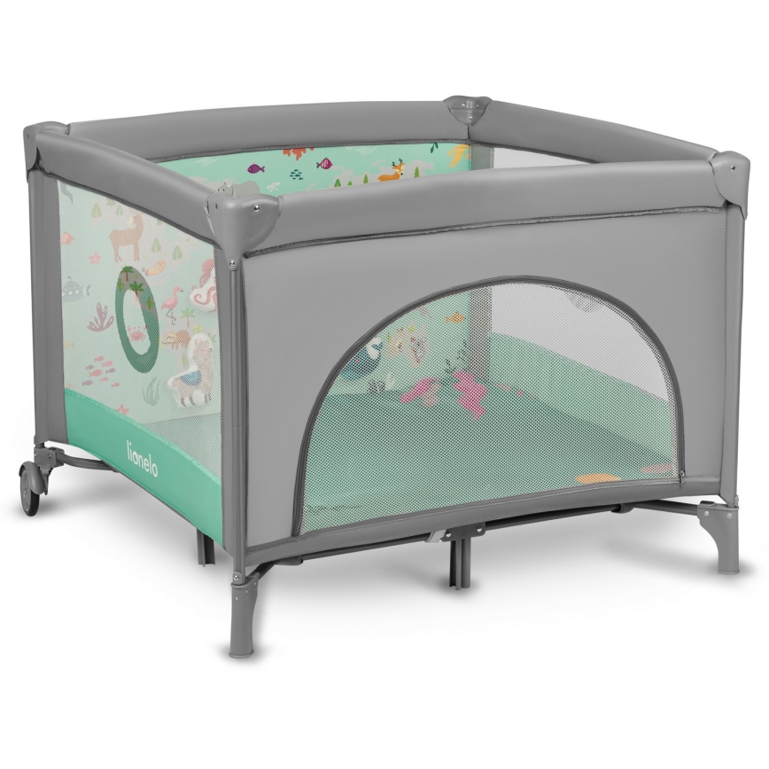 Lionelo - Igraća ogradica MILLE sivo-zelena