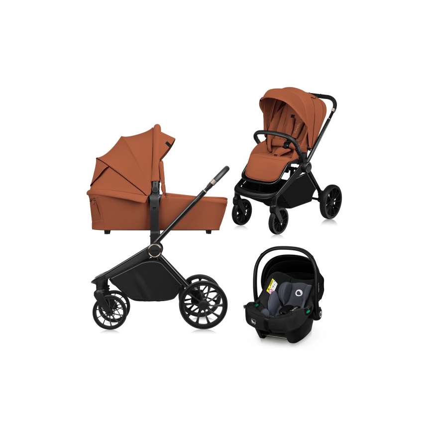 Lionelo - Kombinirana 3u1 dječja kolica MIKA PLUS Brown Rust
