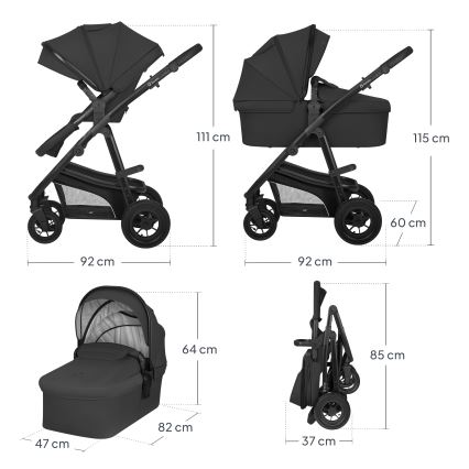 Lionelo - Kombinirana kolica 3u1 BIANKA Black Onyx