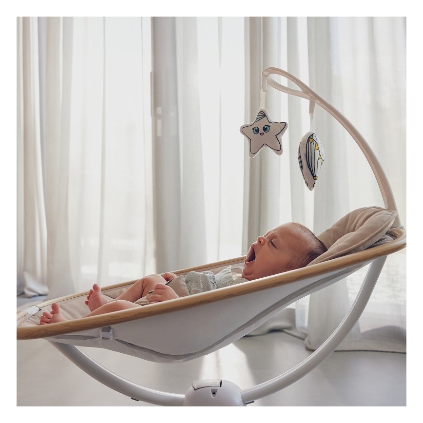Lionelo - Ljuljačka za bebe s melodijom OLIVIA Beige Natural + daljinsko upravljanje