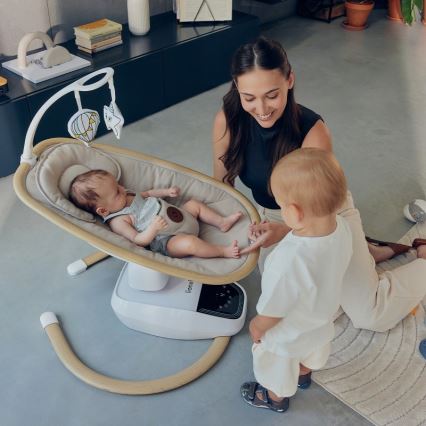 Lionelo - Ljuljačka za bebe s melodijom OLIVIA Beige Natural + daljinsko upravljanje