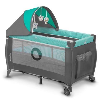 Lionelo - Prenosivi dječji krevetić SVEN PLUS, siva/tirkizna