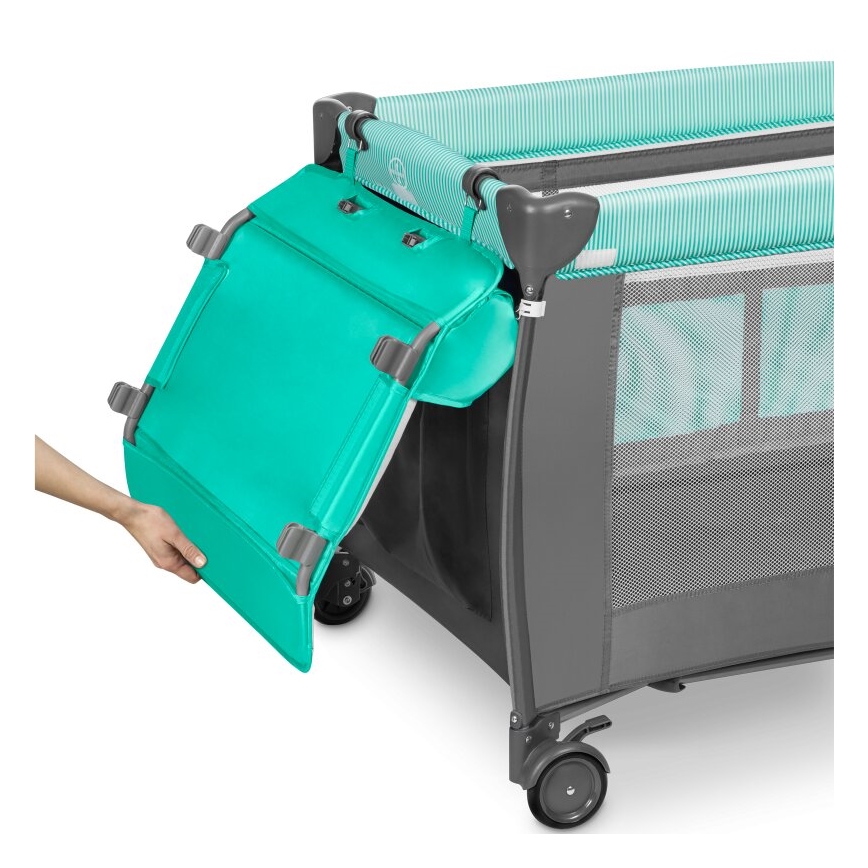 Lionelo - Prenosivi dječji krevetić SVEN PLUS, siva/tirkizna