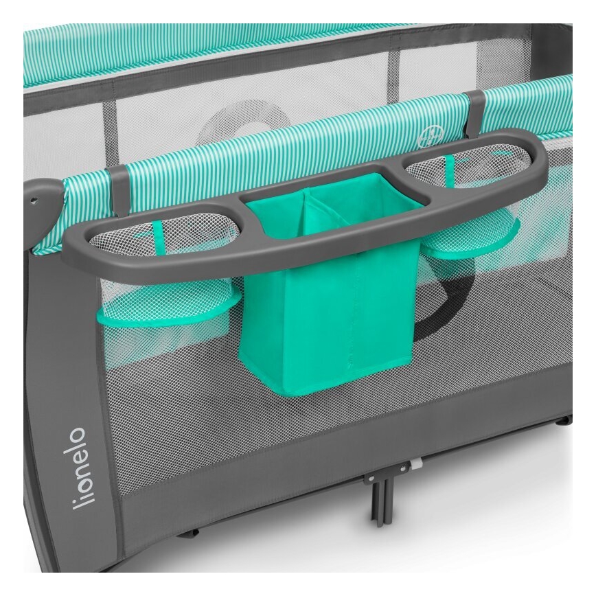 Lionelo - Prenosivi dječji krevetić SVEN PLUS, siva/tirkizna