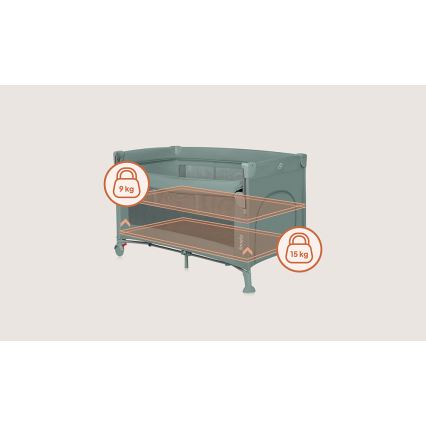 Lionelo - Prijenosni dječji krevetić 3u1 ELLEN, zelena salvija
