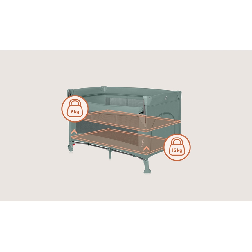 Lionelo - Prijenosni dječji krevetić 3u1 ELLEN, zelena salvija