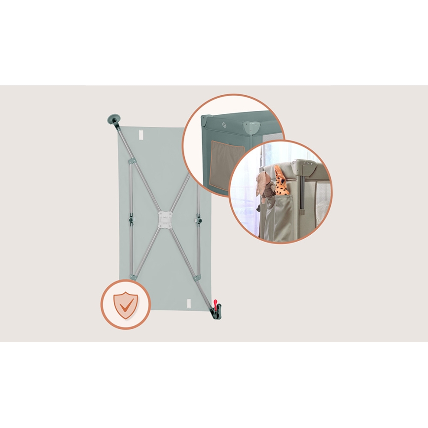 Lionelo - Prijenosni dječji krevetić 3u1 ELLEN, zelena salvija